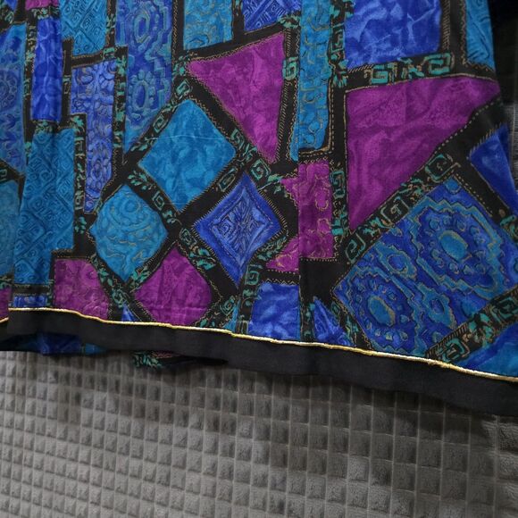 VTG 80s Colorful Blue Blouse Sz22 Glam Gold Buttons Statement Shoulder Pads 90s - Picture 12 of 16